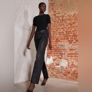 Rag & Bone Alex Straight Leg High Rise Jean Coated Worn Black Size 32